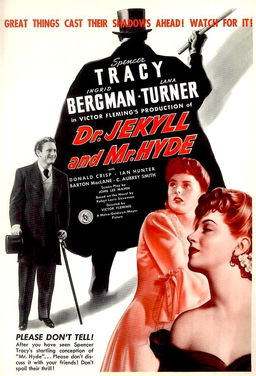 Cartel original en inglés de Dr. Jekyll and Mr. Hyde con Spencer Tracy, Ingrid Bergman y Lana Turner