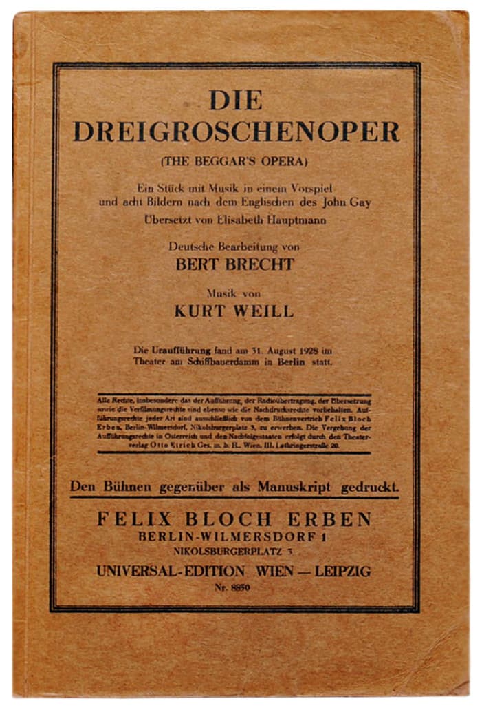 Cubierta de una edición de 1928 de The Threepenny Opera